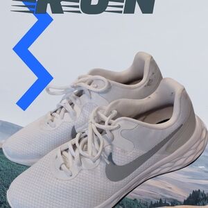Nike White and Gray Athletic Sneakers with Breathable Mesh
